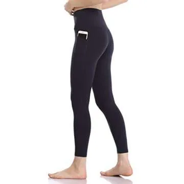 Colorfulkoala Women's High Waisted Tummy Control Workout Leggings 7/8 Length Yoga Pants with Pockets (S, Navy)