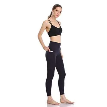 Colorfulkoala Women's High Waisted Tummy Control Workout Leggings 7/8 Length Yoga Pants with Pockets (S, Navy)