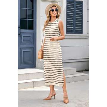 OUGES Women's 2025 Summer Knit Maternity Dress - Elegant Sleeveless Midi Sundress with Side Slit for...