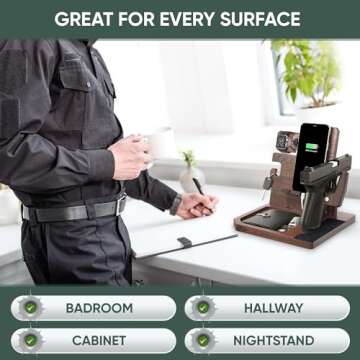 BarvA Phone Docking Station with Patented Adaptive Wood Gun Rack | Night Stand Smart Watch & Phone Stand | Charging Station Desk Organizer | Gun Accessories Storage and Organization