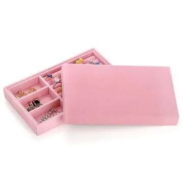 Elsjoy 8 Pack Pink Velvet Jewelry Tray - Elegant Organizer