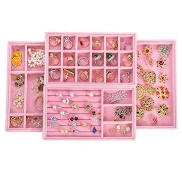 Elsjoy 8 Pack Pink Velvet Jewelry Tray - Elegant Organizer