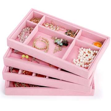 Elsjoy 8 Pack Pink Velvet Jewelry Tray - Elegant Organizer