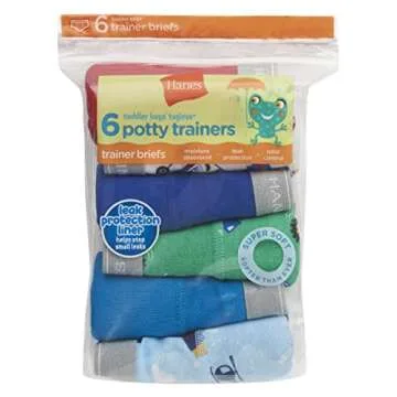 Hanes Boys' Potty Trainer Underwear, Boxer Available, 6-Pack, Briefs-Blue/Print Assorted-6 Pack, 2-3T