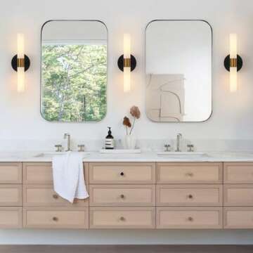 KUZZULL Wall Sconces Set of Two Black and Brass Gold Wall Lamp Sconces Wall Lighting with White Glass Wall Lights Wall Light Sconces Wall Decor Set of 2 for Living Room Wall Scones, Wall Lights