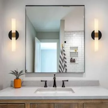 KUZZULL Wall Sconces Set of Two Black and Brass Gold Wall Lamp Sconces Wall Lighting with White Glass Wall Lights Wall Light Sconces Wall Decor Set of 2 for Living Room Wall Scones, Wall Lights