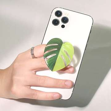 COMMONKUNST Tropical Rare Leaf Plant Multi Functional Collapsible Expandable Mobile Phone Grip & Kicktand (Aurea Monstera)