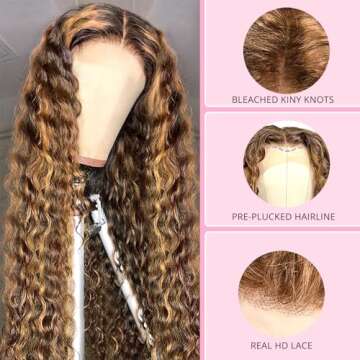 Lysilf Highlight Ombre Lace Front Wig Human Hair Wigs for Women 250% Density 13x6 Deep Wave HD Lace ...