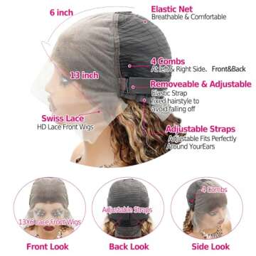 Lysilf Highlight Ombre Lace Front Wig Human Hair Wigs for Women 250% Density 13x6 Deep Wave HD Lace Frontal Wig Pre Plucked 4/27 Honey Blonde Deep Curly Glueless Wigs Human Hair（#P4/27,30Inch）