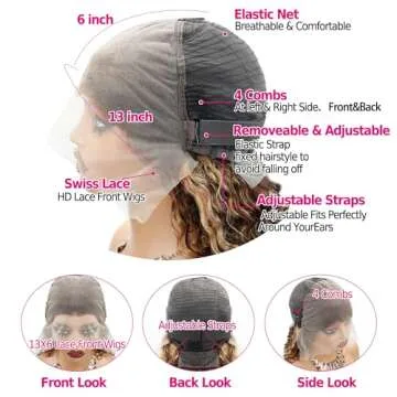 Lysilf Highlight Ombre Lace Front Wig Human Hair Wigs for Women 250% Density 13x6 Deep Wave HD Lace Frontal Wig Pre Plucked 4/27 Honey Blonde Deep Curly Glueless Wigs Human Hair（#P4/27,30Inch）