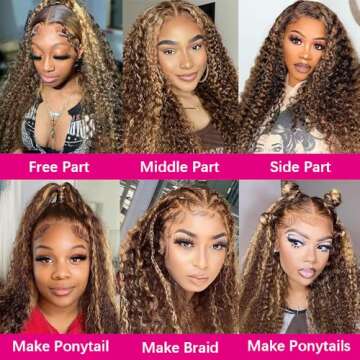 Lysilf Highlight Ombre Lace Front Wig Human Hair Wigs for Women 250% Density 13x6 Deep Wave HD Lace Frontal Wig Pre Plucked 4/27 Honey Blonde Deep Curly Glueless Wigs Human Hair（#P4/27,30Inch）