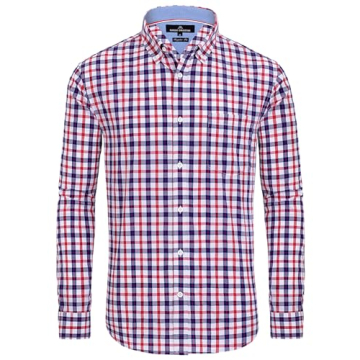 Alimens Gentle Men's Long Sleeve Button Down Plaid Dress Shirts