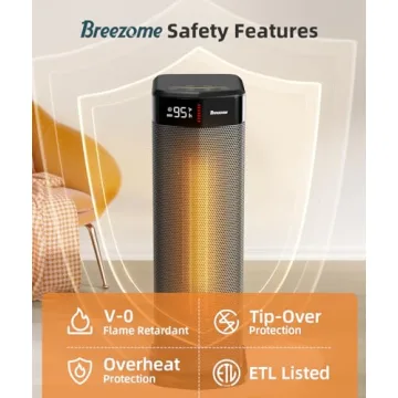 BREEZOME Space Heater for Indoor Use, 1500W Fast Heating Electric Heater with Thermostat, 90°Oscillating PTC Ceramic Heater, 24H Timer Portable Room Heater for Home Office Bedroom