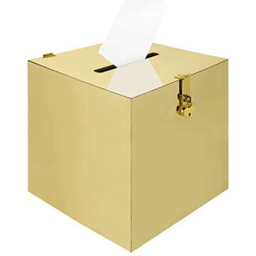 Koyal Wholesale Gold Mirror Acrylic Wedding Card Box with Slot and Gold Metallic Lock Buckle, 12" x 12" x 12"