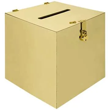 Koyal Wholesale Gold Mirror Acrylic Wedding Card Box with Slot and Gold Metallic Lock Buckle, 12" x 12" x 12"