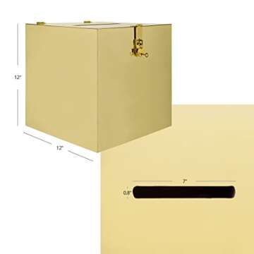 Koyal Wholesale Gold Mirror Acrylic Wedding Card Box with Slot and Gold Metallic Lock Buckle, 12" x 12" x 12"