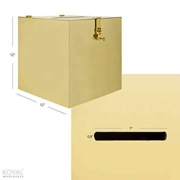 Koyal Wholesale Gold Mirror Acrylic Wedding Card Box with Slot and Gold Metallic Lock Buckle, 12" x 12" x 12"