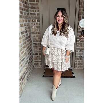 CCTOO Women's Sweaters Casual Oversized V Neck Off Shoulder Sexy Crochet Sweater Batwing Sleeve Pullover Loose Tops Beige Medium