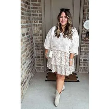 CCTOO Women's Sweaters Casual Oversized V Neck Off Shoulder Sexy Crochet Sweater Batwing Sleeve Pullover Loose Tops Beige Medium