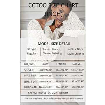 CCTOO Women's Sweaters Casual Oversized V Neck Off Shoulder Sexy Crochet Sweater Batwing Sleeve Pullover Loose Tops Beige Medium