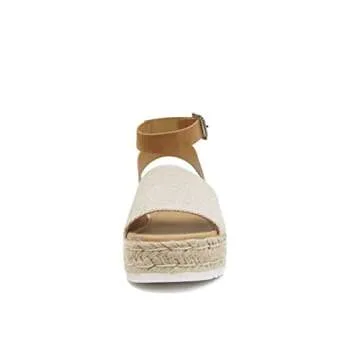 Soda Topic Open Toe Buckle Ankle Strap Espadrilles Flatform Wedge Casual Sandal (Beige Canvas/Tan, us_footwear_size_system, adult, numeric, medium, 10)