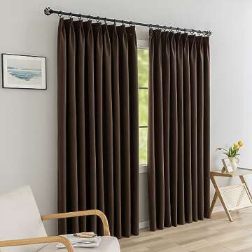 MAIHER Total Blackout Pinch Pleat Curtain, Room Darkening Thermal Insulated Faux Linen Solid Color Drape with Tieback for Bedroom