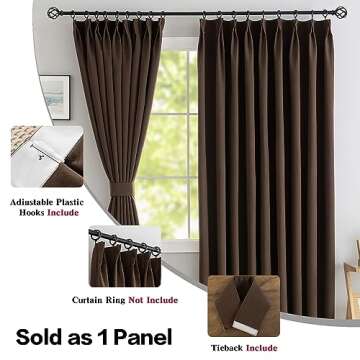 MAIHER Total Blackout Pinch Pleat Curtain, Room Darkening Thermal Insulated Faux Linen Solid Color Drape with Tieback for Bedroom