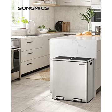 SONGMICS Elegant 2-Compartment Trash Can for Kitchen