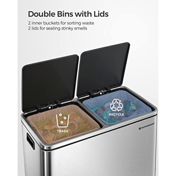 SONGMICS Elegant 2-Compartment Trash Can for Kitchen