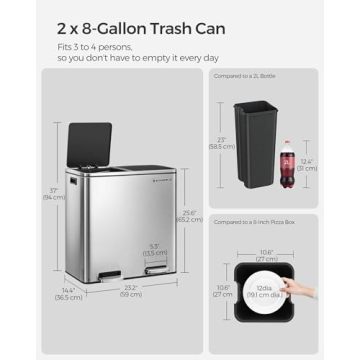 SONGMICS Elegant 2-Compartment Trash Can for Kitchen