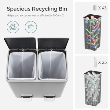 SONGMICS Elegant 2-Compartment Trash Can for Kitchen
