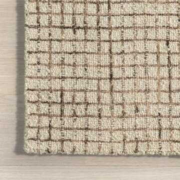 Rugs USA x Arvin Olano Melrose Checked Wool Area Rug - 8x10 Area Rug Farmhouse Cream for Living Room Bedroom Dining Room Kitchen
