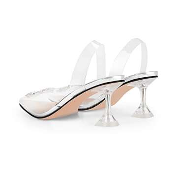 wetkiss Women's Clear Heels Shoes, Transparent PVC Crystal Rhinestones Slingback Wedding Pointed Toe High Heel Sandals for Women Ladies Female -Sliver Sunflower 2.76"