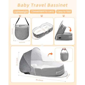 Hishe Baby Travel Bassinet Portable Bassinets: Foldable Lightweight Travel Pod Infant Co-Sleeper Bed...