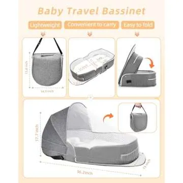 Hishe Baby Travel Bassinet Portable Bassinets: Foldable Lightweight Travel Pod Infant Co-Sleeper Bed...