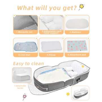 Hishe Baby Travel Bassinet Portable Bassinets: Foldable Lightweight Travel Pod Infant Co-Sleeper Bed with Mosquito and Canopy Outdoor Newborn Essentials Gift