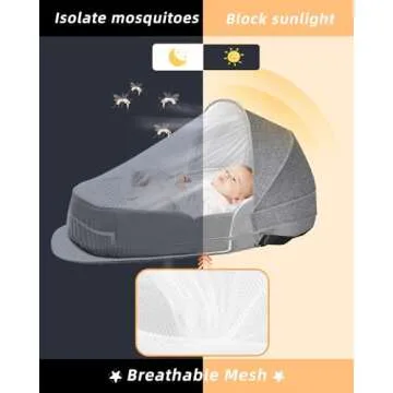 Hishe Baby Travel Bassinet Portable Bassinets: Foldable Lightweight Travel Pod Infant Co-Sleeper Bed with Mosquito and Canopy Outdoor Newborn Essentials Gift