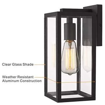 MUDIKIC Outdoor Light Fixture Modern Wall Sconce, Black Aluminum Wall Mounted Lights with Clear Glass Shade 2 Pack