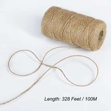 Tenn Well Natural Jute Twine, 328 Feet 2Ply 1mm Rustic Twine String for Crafts, Gift Wrapping, Packi...
