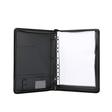 Laelr Zippered Portfolio 3 Ring Binder with 8 Pockets, Leather Business Padfolio with Zipper, A4 Doc...