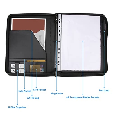 Laelr Stylish Zippered Binder Portfolio 3 Ring Organizer