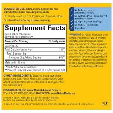 Nature Made Melatonin 10mg per serving Gummies, Maximum Strength Dosage, 100% Drug Free Sleep Aid for Adults, 60 Melatonin Gummies, 30 Day Supply