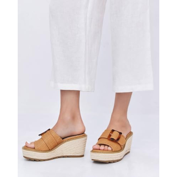 Coutgo Women's Wedge Platform Espadrille Slide Sandals Slip On Open Toe High Heels Buckle Casual Summer Shoes (Light Brown, Adult, Women, 9, Numeric, US Footwear Size System, Medium)