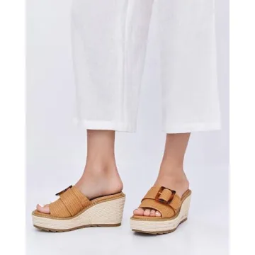 Coutgo Women's Wedge Platform Espadrille Slide Sandals Slip On Open Toe High Heels Buckle Casual Summer Shoes (Light Brown, Adult, Women, 9, Numeric, US Footwear Size System, Medium)