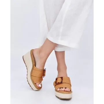 Coutgo Women's Wedge Platform Espadrille Slide Sandals Slip On Open Toe High Heels Buckle Casual Summer Shoes (Light Brown, Adult, Women, 9, Numeric, US Footwear Size System, Medium)