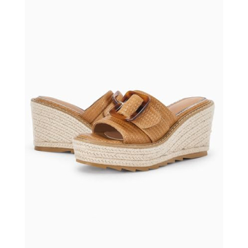 Coutgo Women's Wedge Platform Espadrille Slide Sandals Slip On Open Toe High Heels Buckle Casual Summer Shoes (Light Brown, Adult, Women, 9, Numeric, US Footwear Size System, Medium)