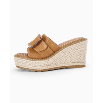 Coutgo Women's Wedge Platform Espadrille Slide Sandals Slip On Open Toe High Heels Buckle Casual Summer Shoes (Light Brown, Adult, Women, 9, Numeric, US Footwear Size System, Medium)