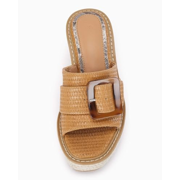 Coutgo Women's Wedge Platform Espadrille Slide Sandals Slip On Open Toe High Heels Buckle Casual Summer Shoes (Light Brown, Adult, Women, 9, Numeric, US Footwear Size System, Medium)