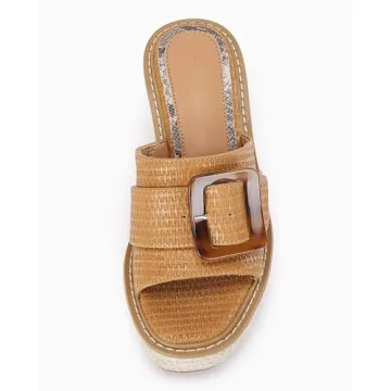 Coutgo Women's Wedge Platform Espadrille Slide Sandals Slip On Open Toe High Heels Buckle Casual Summer Shoes (Light Brown, Adult, Women, 9, Numeric, US Footwear Size System, Medium)