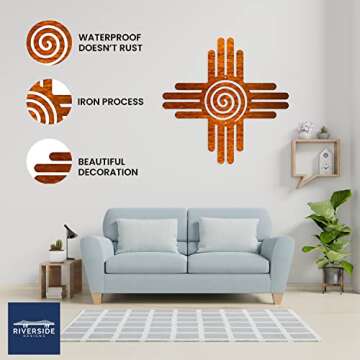 Riverside Designs Zia Sun Metal Wall Art for Stunning Decor (24", Copper)